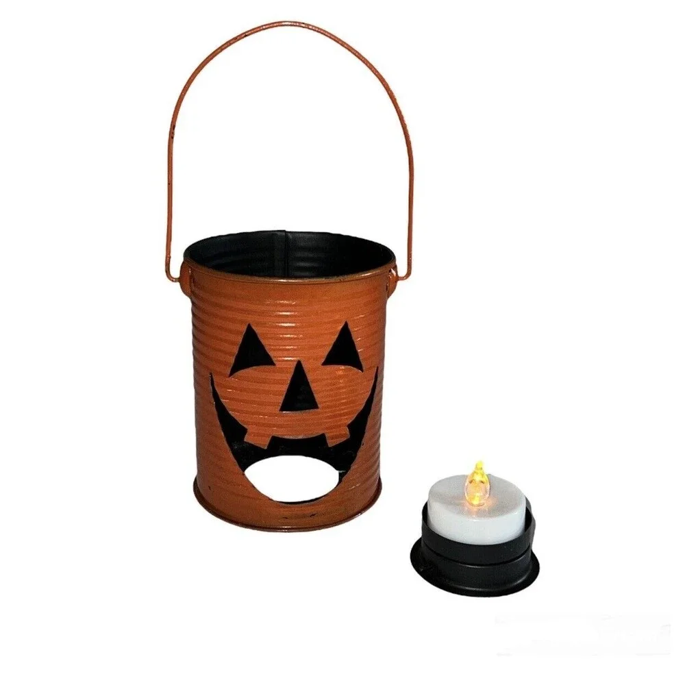 Metal Jack O Lantern Bucket Tea Light Holder